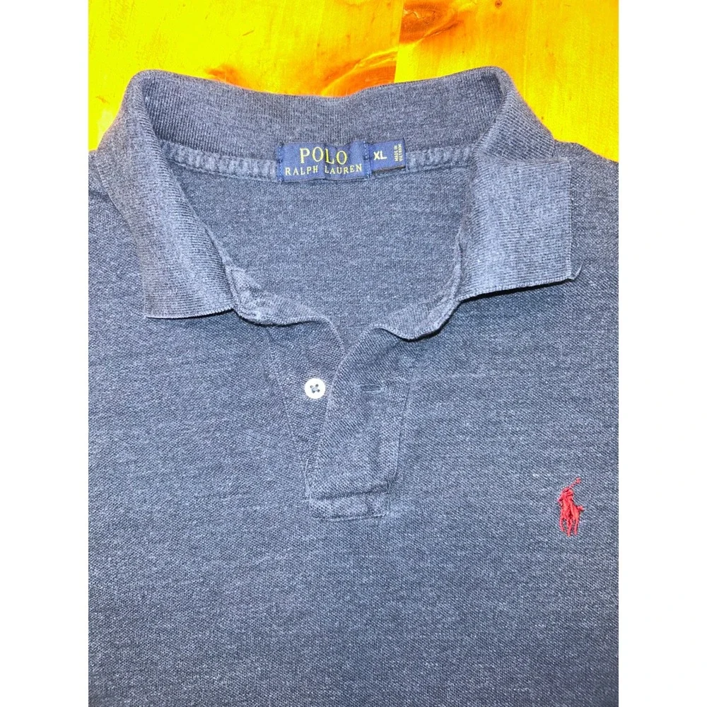Polo Ralph Lauren Mens XL Gray Blue Heather Short Sleeve Pique Polo Shirt Preppy